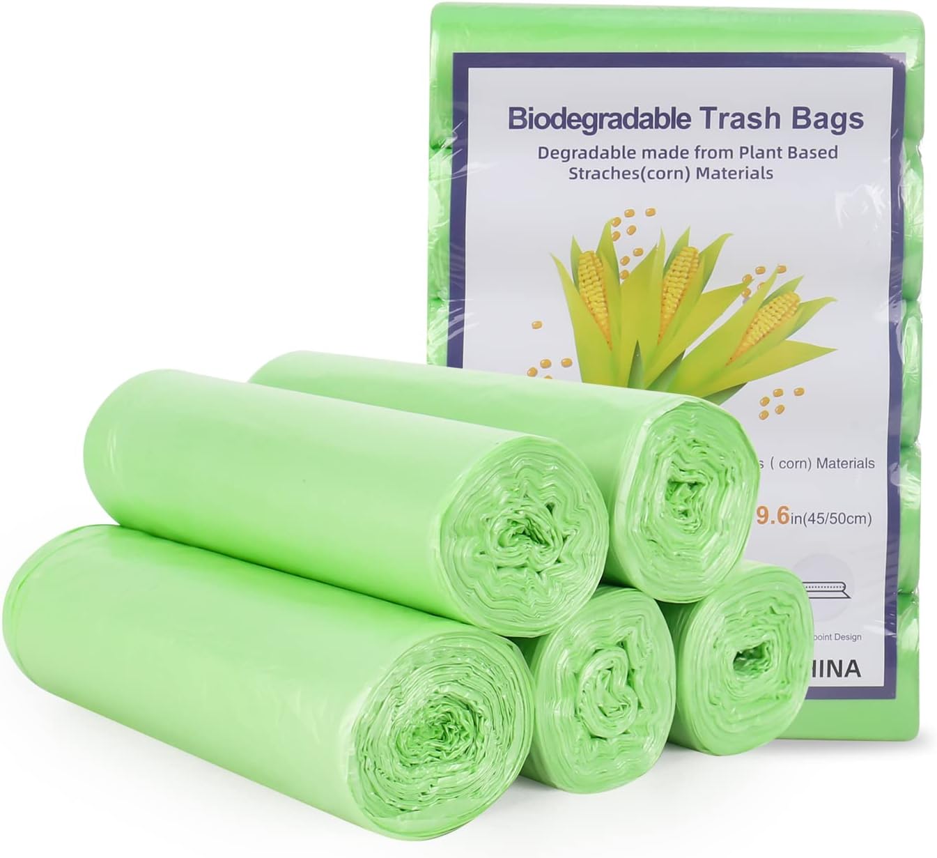 Organic Rubbish Bags, Pack of 100 Organic Bin Bags, 5 Rolls Environmentally Friendly Compostable Bin Bags for Kitchen, Office, Living Room (Green, 45 x 50 cm)
