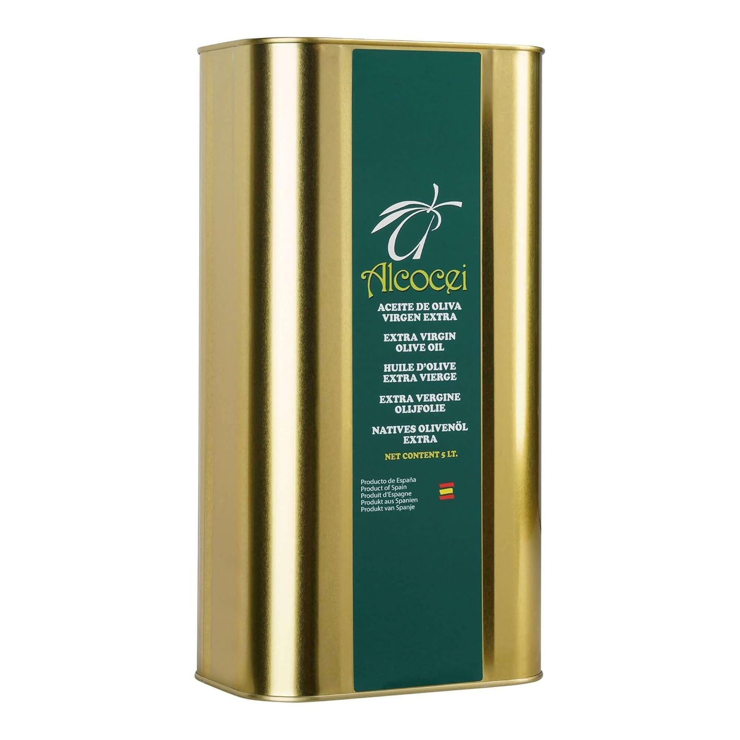 ALCOCEI Extra Virgin Olive Oil from Spain, 5 Litres, Cold Pressed, 0.2-0.3% Acid Content, Cold Extraction within 12 Hours

